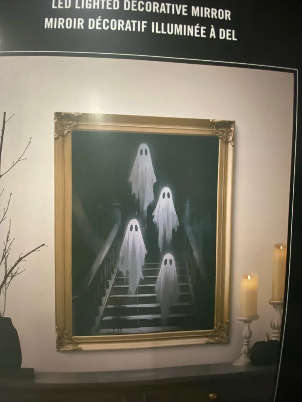 Martha Stewart Black Decorative LED ghost staircase Halloween mirror
